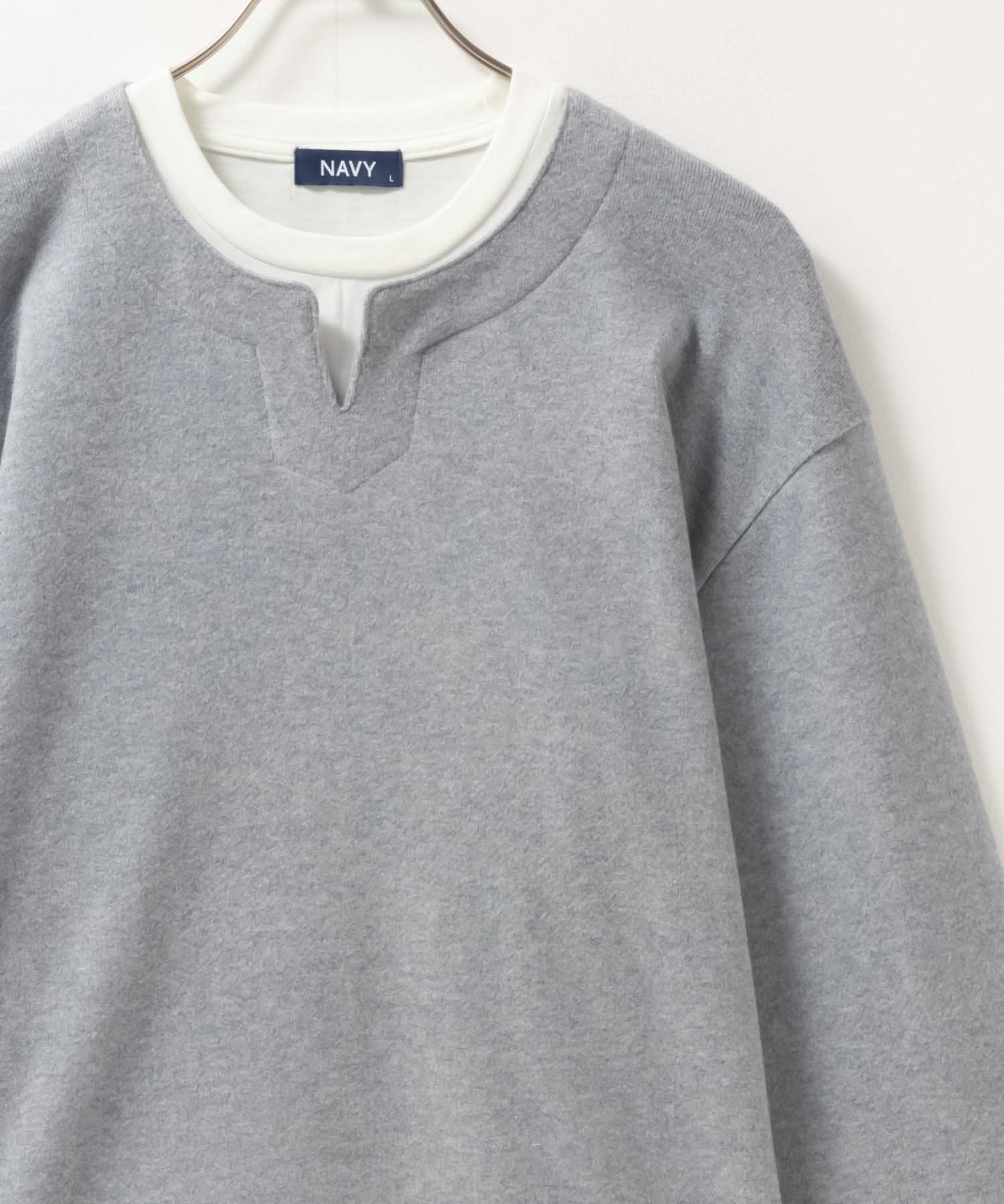 NAVY 温℃ 両面起毛キーネックフェイクTシャツ メンズ