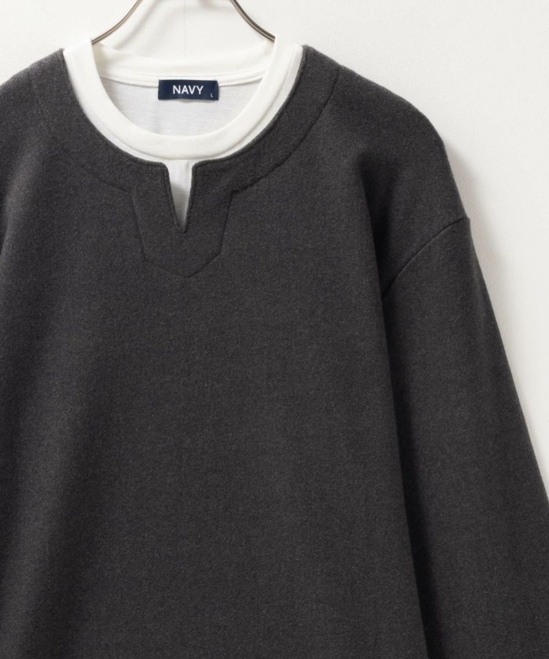 NAVY 温℃ 両面起毛キーネックフェイクTシャツ メンズ商品画像-7