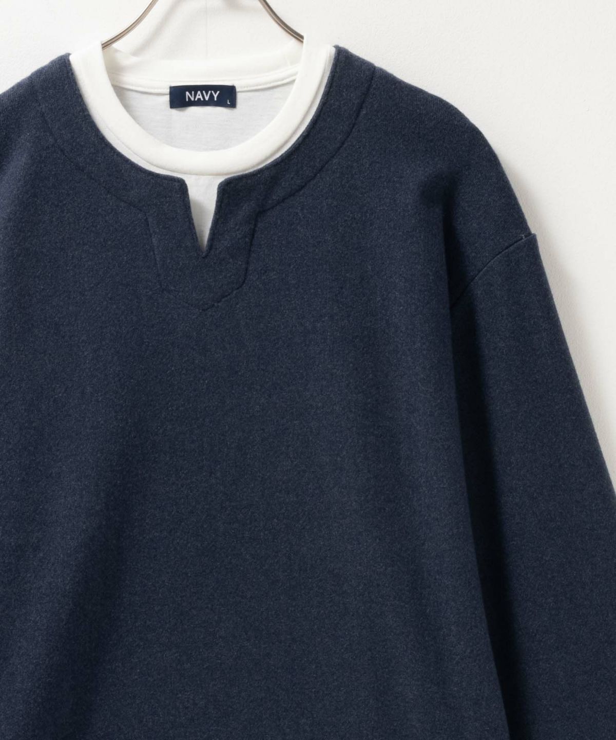 NAVY 温℃ 両面起毛キーネックフェイクTシャツ メンズ