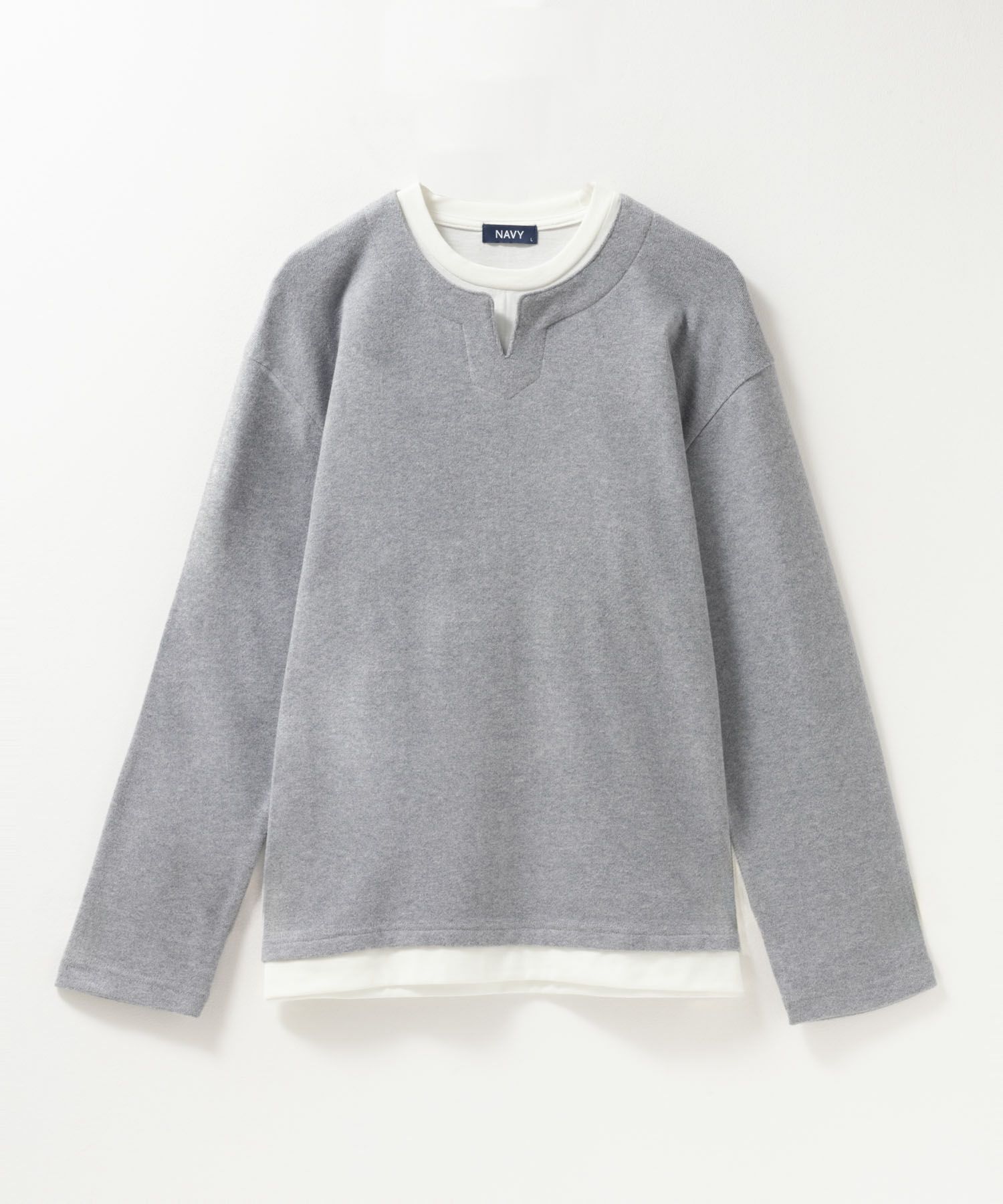 NAVY  温℃ 両面起毛キーネックフェイクTシャツ メンズ商品画像-9