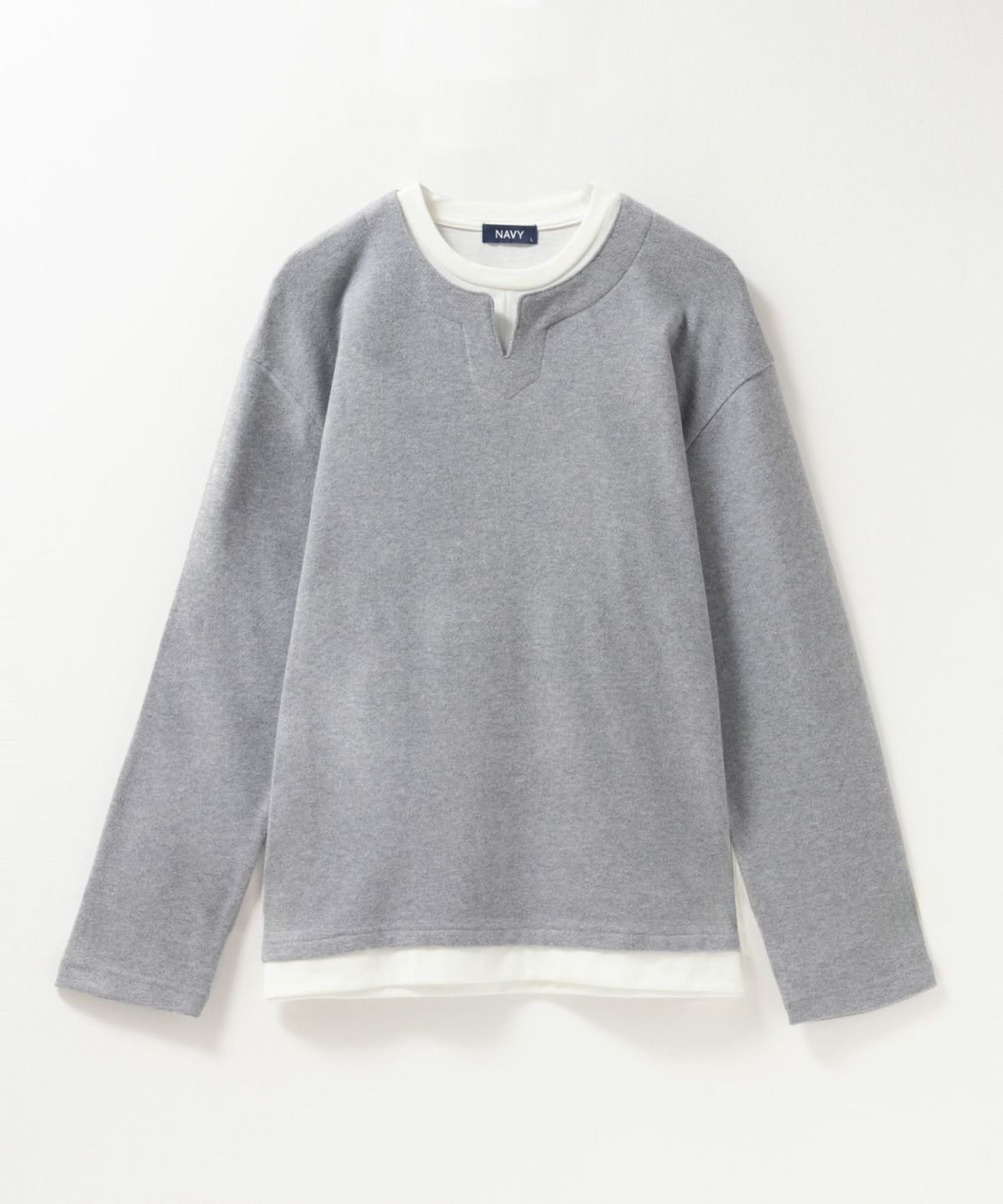 NAVY 温℃ 両面起毛キーネックフェイクTシャツ メンズ