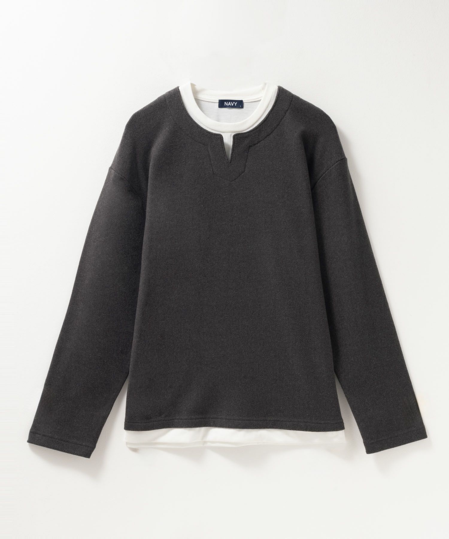 NAVY  温℃ 両面起毛キーネックフェイクTシャツ メンズ商品画像-11