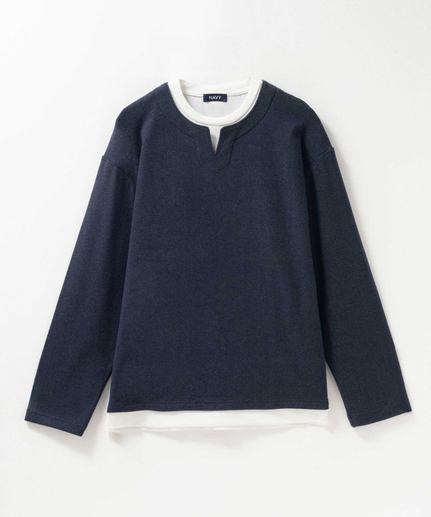 NAVY  温℃ 両面起毛キーネックフェイクTシャツ メンズ商品サムネイル-13