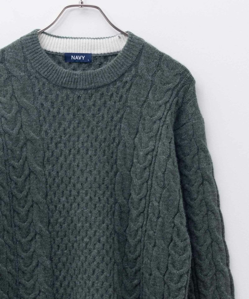 NAVY  快適ニット ケーブル編み メンズ商品画像-4