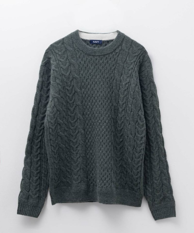 NAVY  快適ニット ケーブル編み メンズ商品画像-11