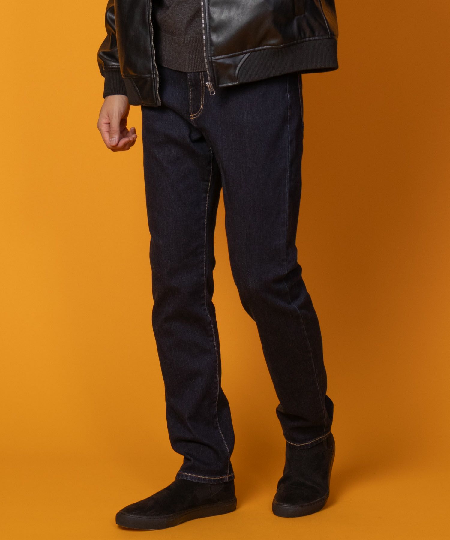 NAVY 温℃ 裏起毛5ポケットストレートデニムパンツ メンズ商品画像-3