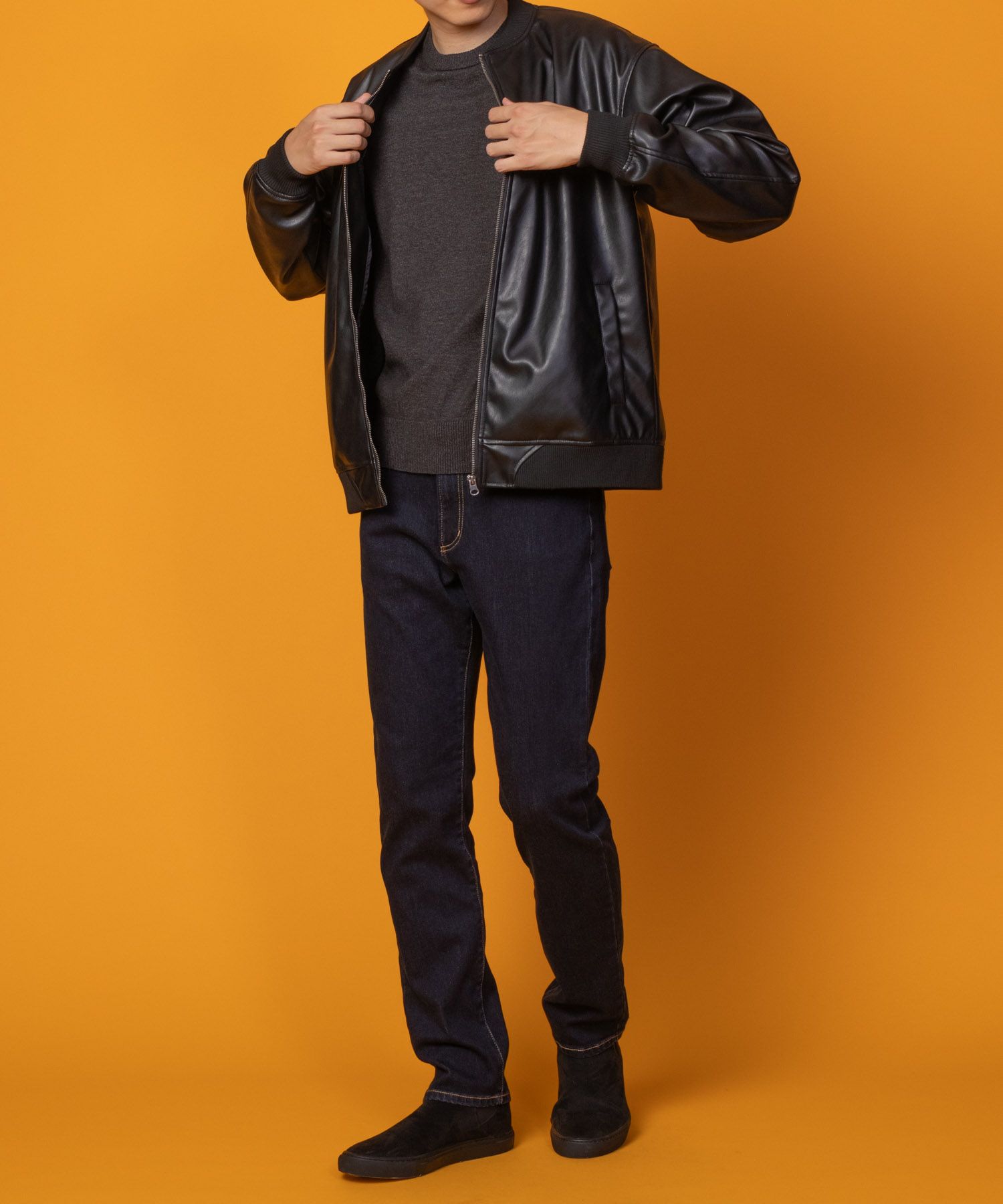 NAVY 温℃ 裏起毛5ポケットストレートデニムパンツ メンズ商品画像-4