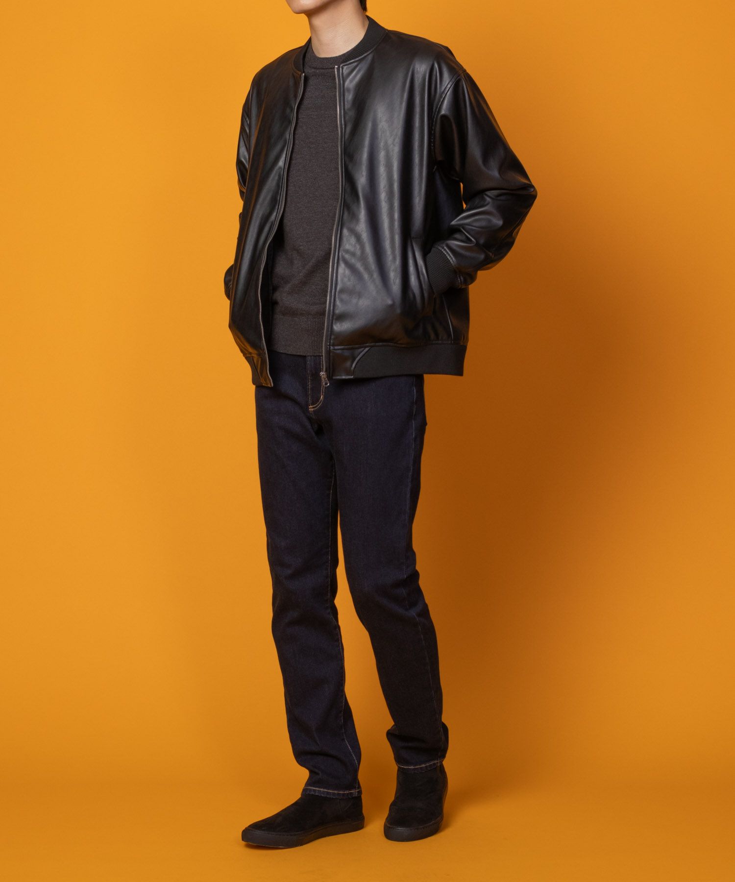 NAVY 温℃ 裏起毛5ポケットストレートデニムパンツ メンズ