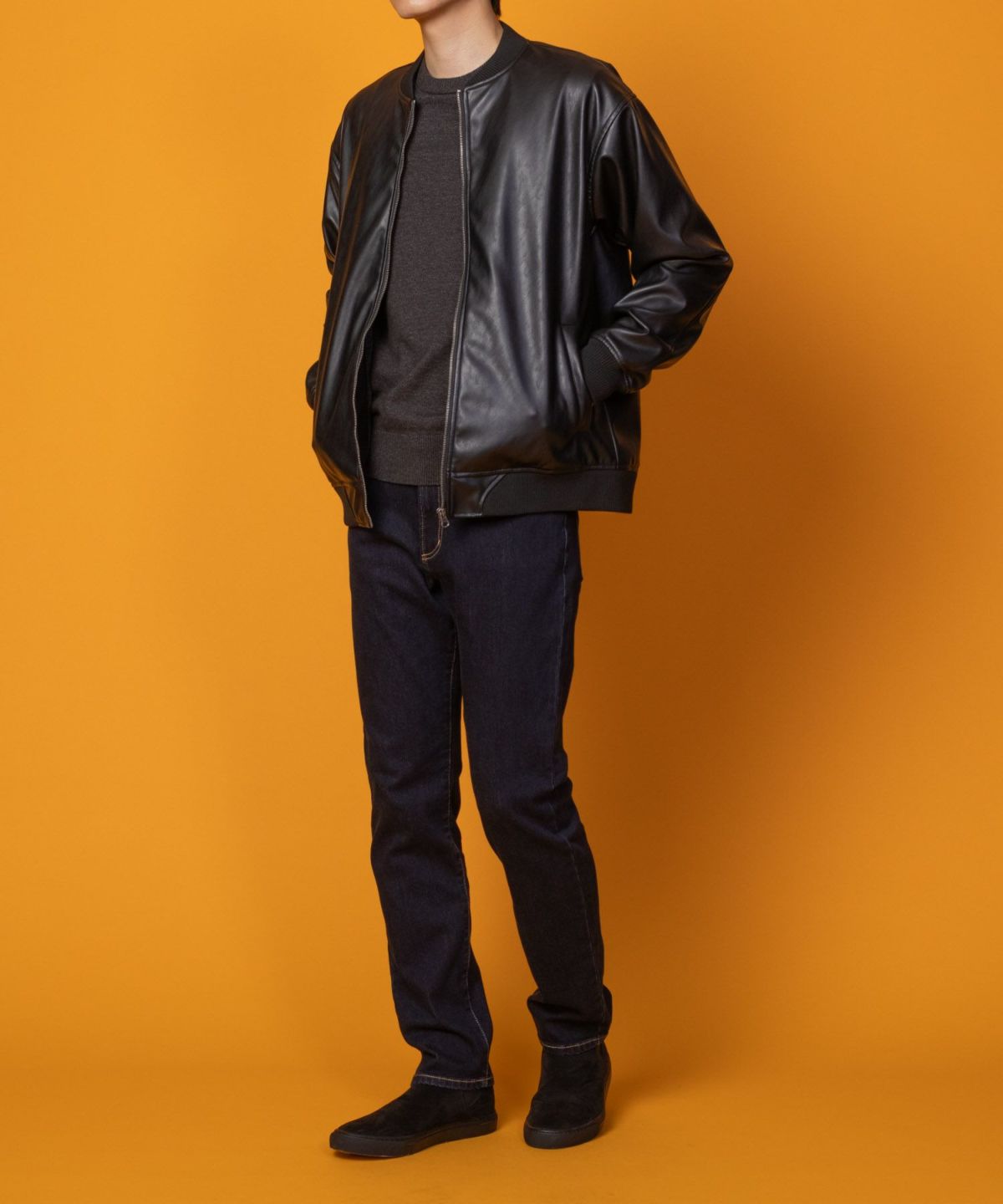 NAVY 温℃ 裏起毛5ポケットストレートデニムパンツ メンズ