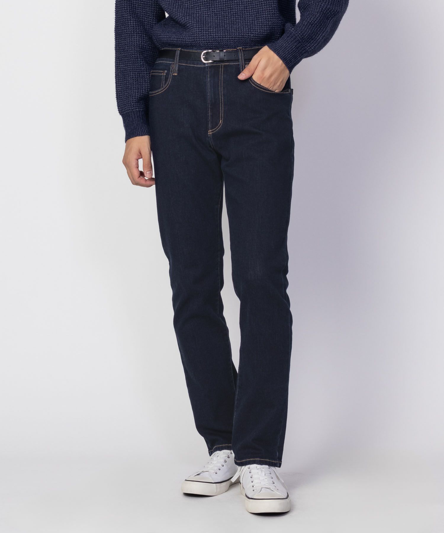NAVY 温℃ 裏起毛5ポケットストレートデニムパンツ メンズ