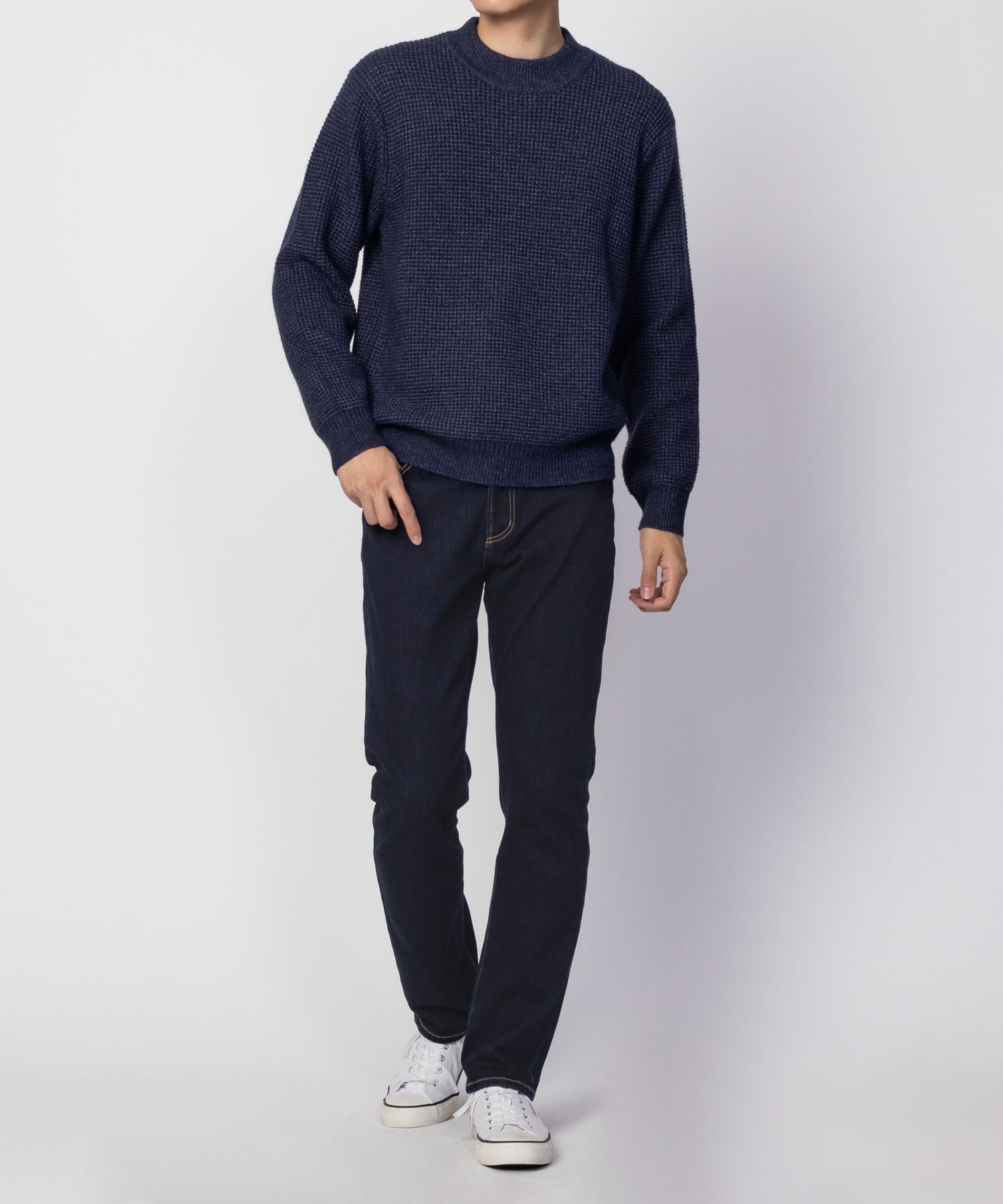 NAVY 温℃ 裏起毛5ポケットストレートデニムパンツ メンズ