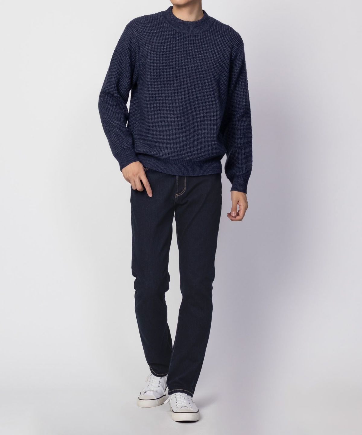 NAVY 温℃ 裏起毛5ポケットストレートデニムパンツ メンズ