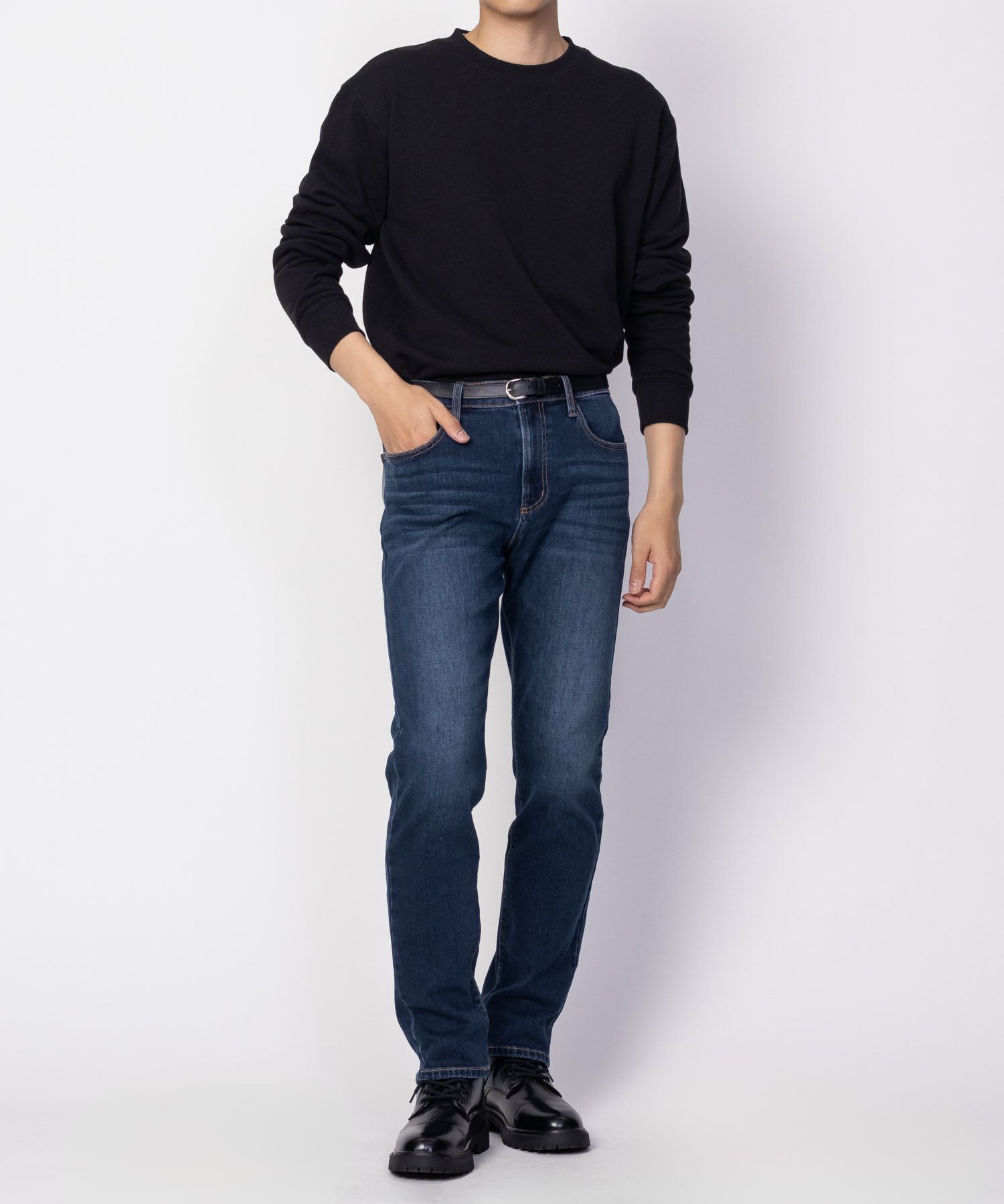 NAVY 温℃ 裏起毛5ポケットストレートデニムパンツ メンズ