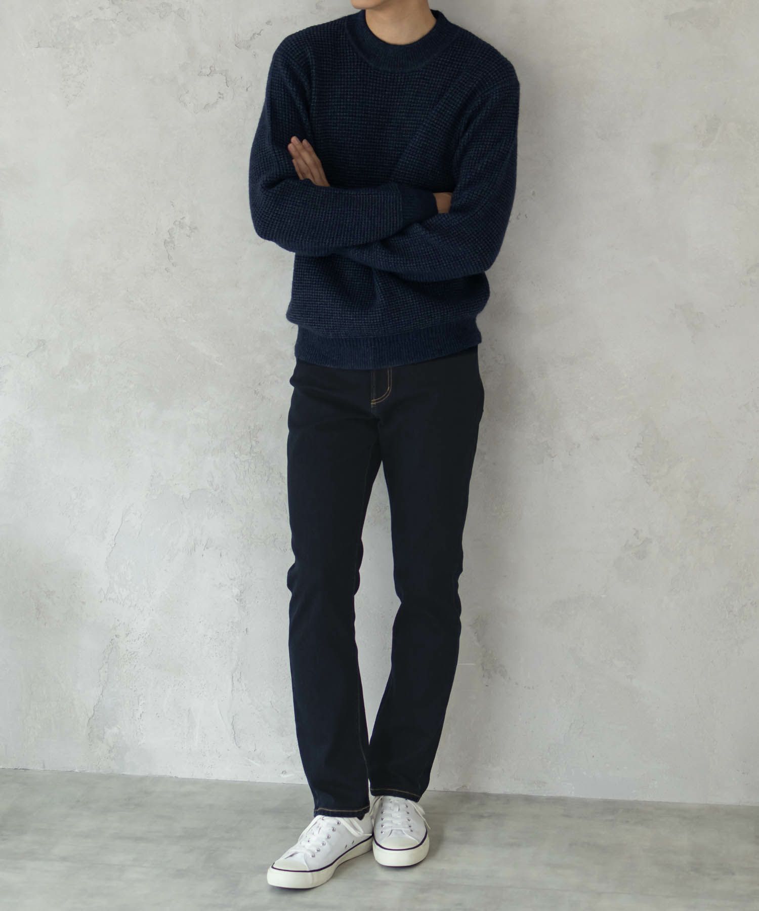 NAVY 温℃ 裏起毛5ポケットストレートデニムパンツ メンズ