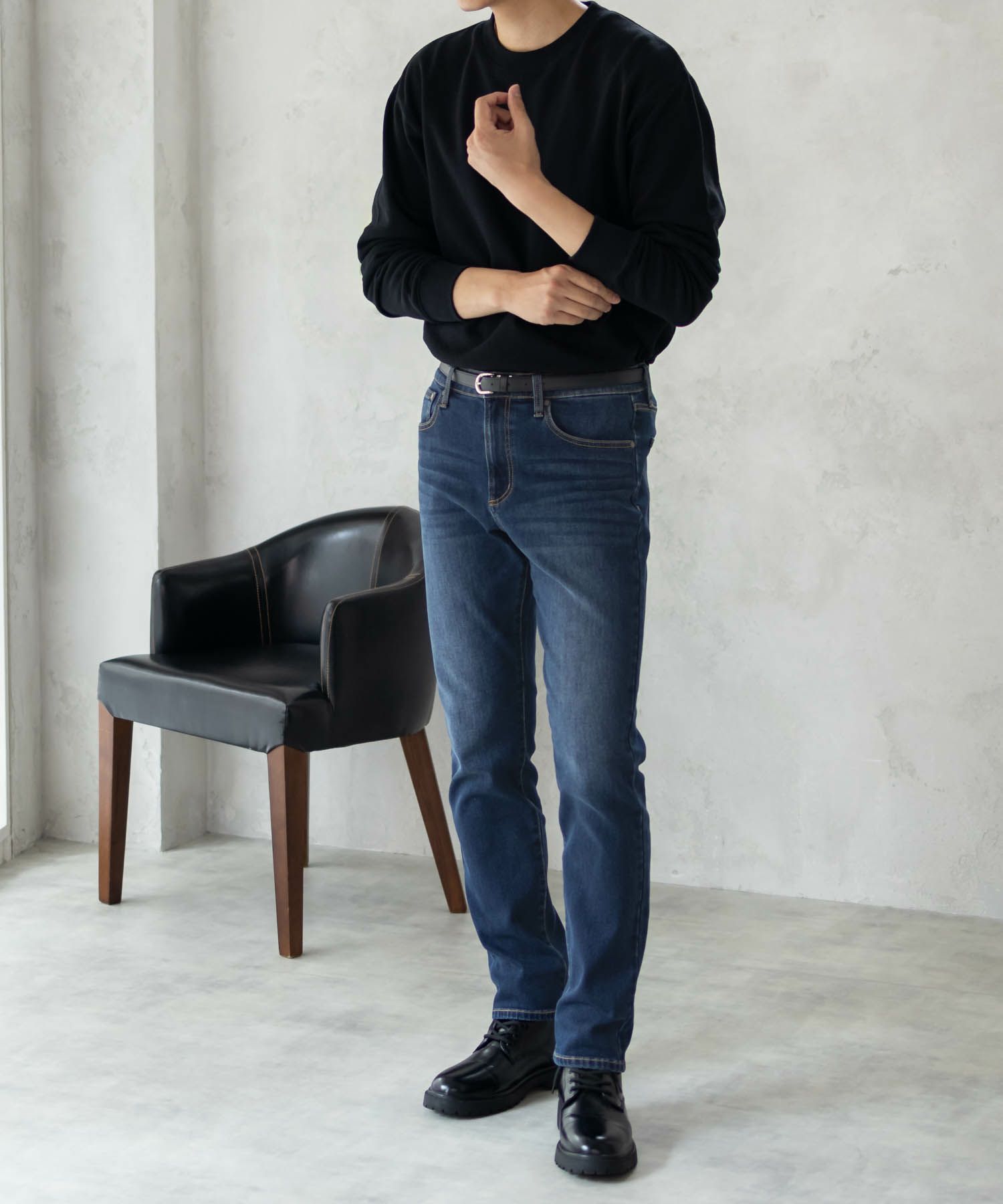 NAVY 温℃ 裏起毛5ポケットストレートデニムパンツ メンズ商品画像-17