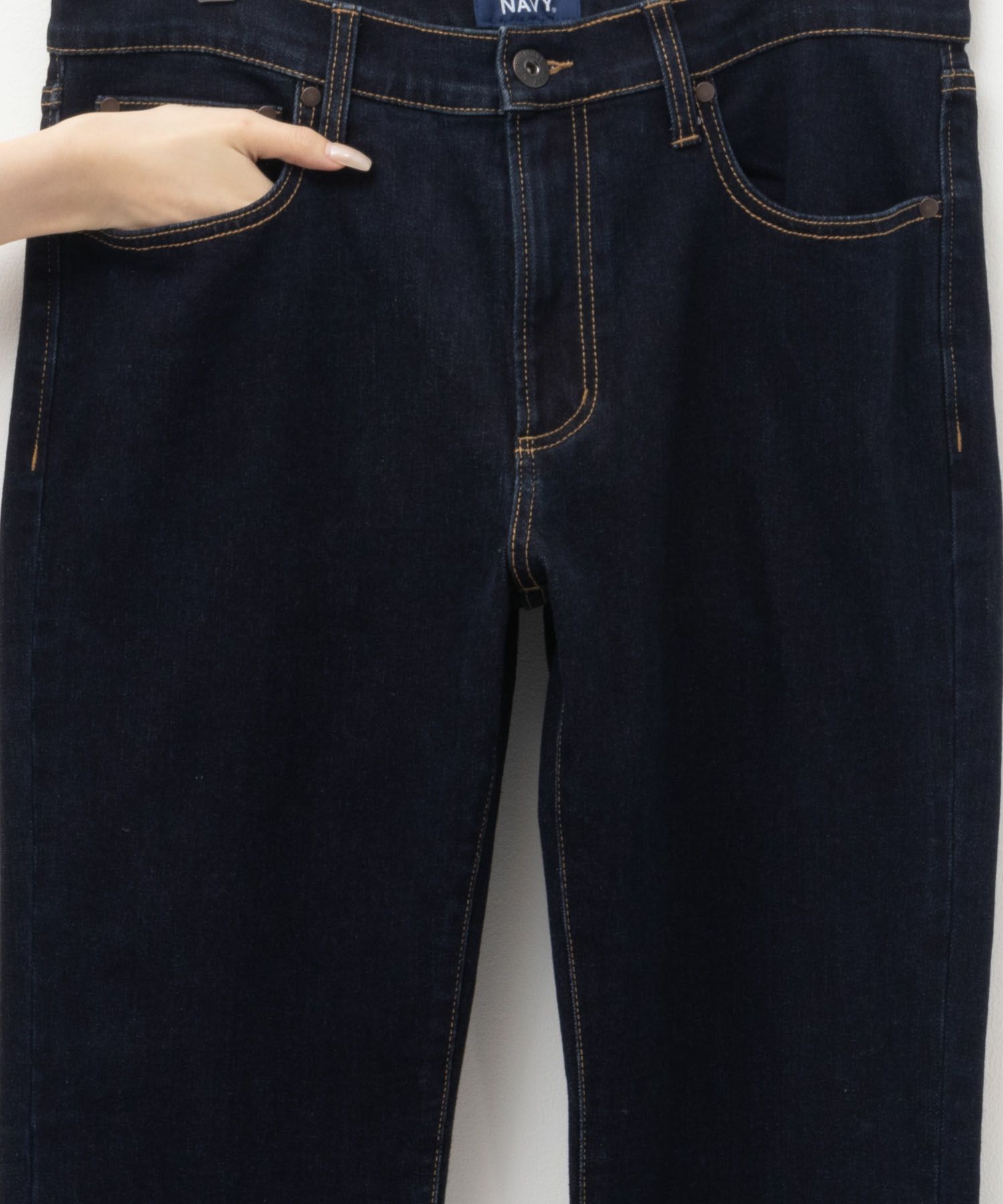NAVY 温℃ 裏起毛5ポケットストレートデニムパンツ メンズ