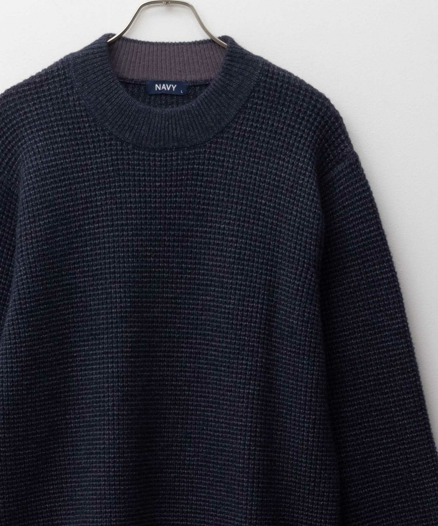 NAVY  快適ニット ワッフルモックネック メンズ商品画像-1