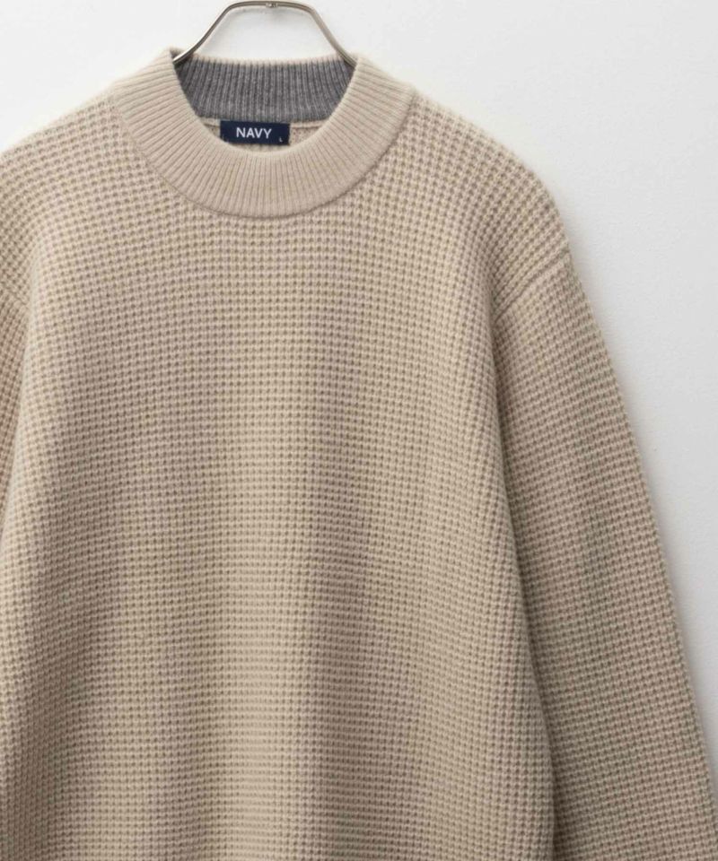 NAVY  快適ニット ワッフルモックネック メンズ商品画像-2