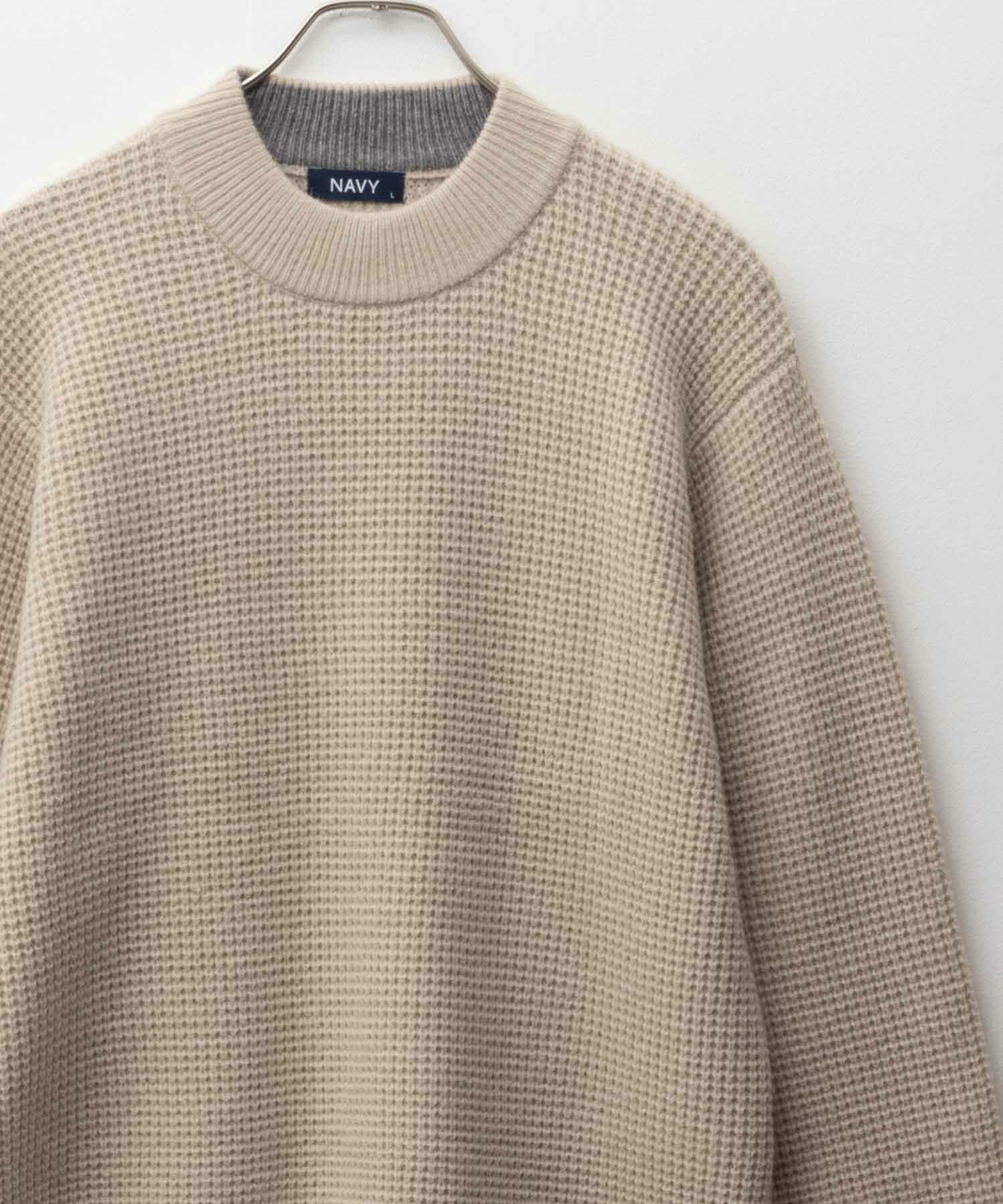 NAVY  快適ニット ワッフルモックネック メンズ商品画像-2