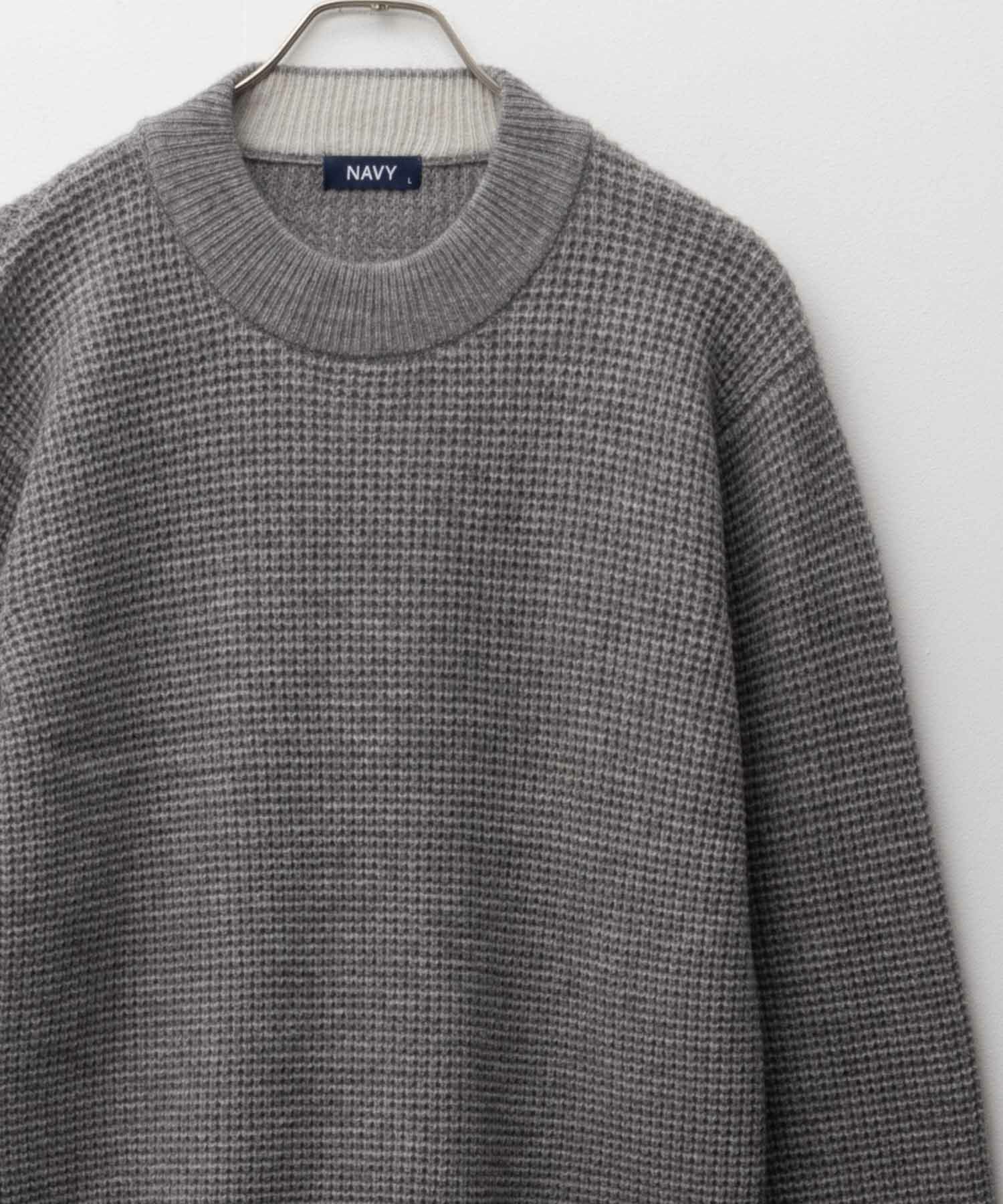 NAVY  快適ニット ワッフルモックネック メンズ商品画像-3