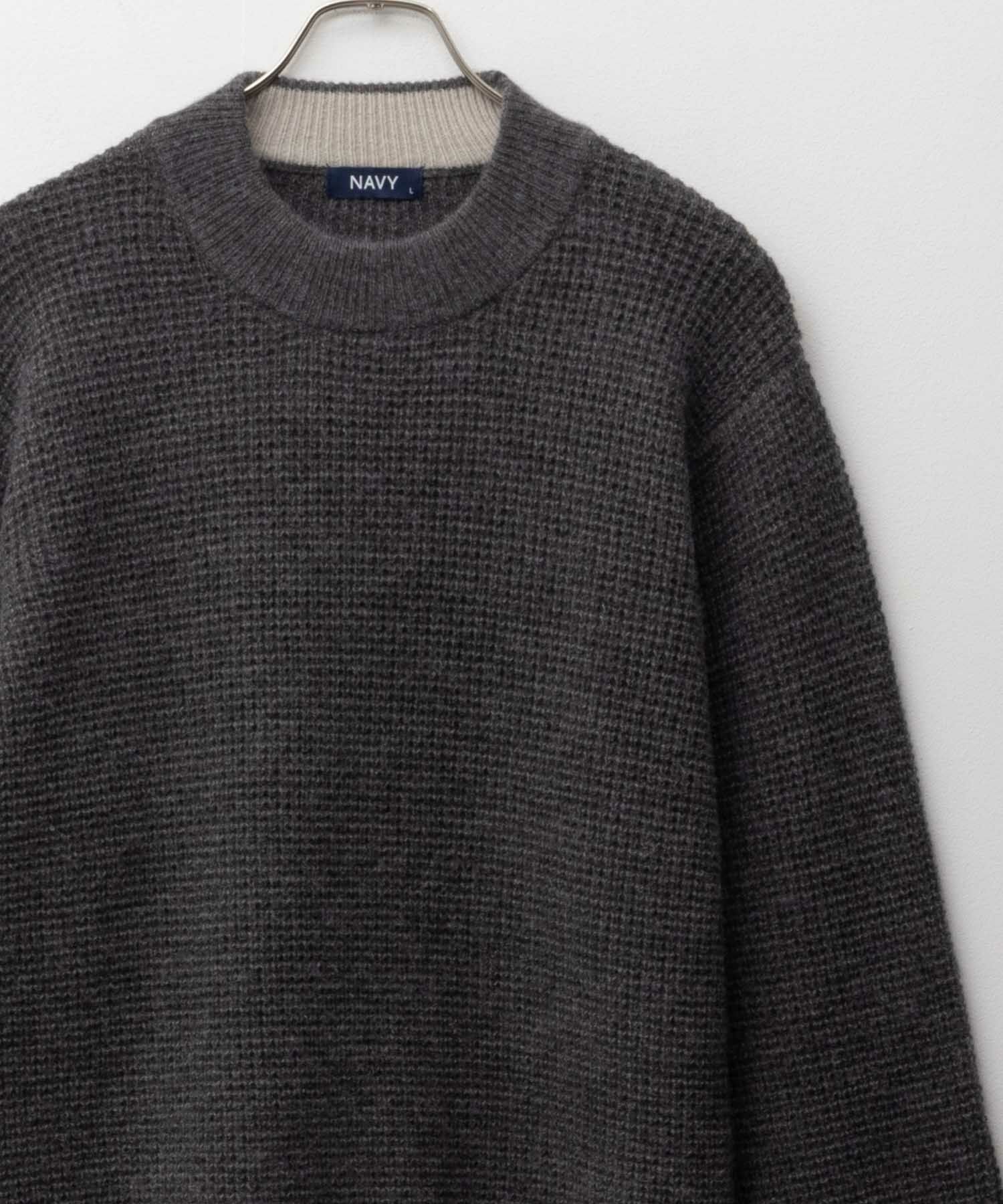 NAVY  快適ニット ワッフルモックネック メンズ商品画像-4