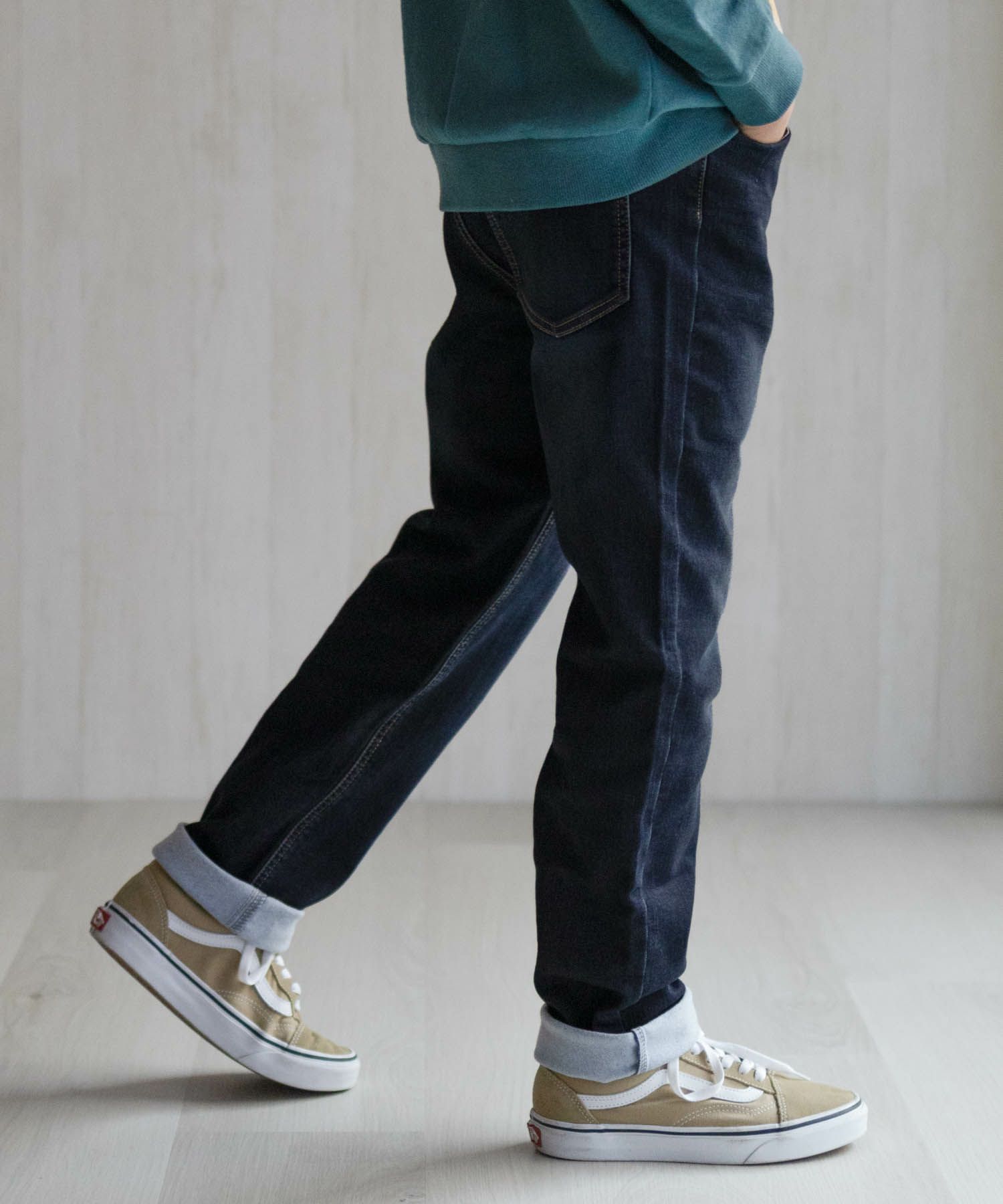 NAVY 温℃ 裏起毛 デニムレギュラーストレート キッズ商品画像-5