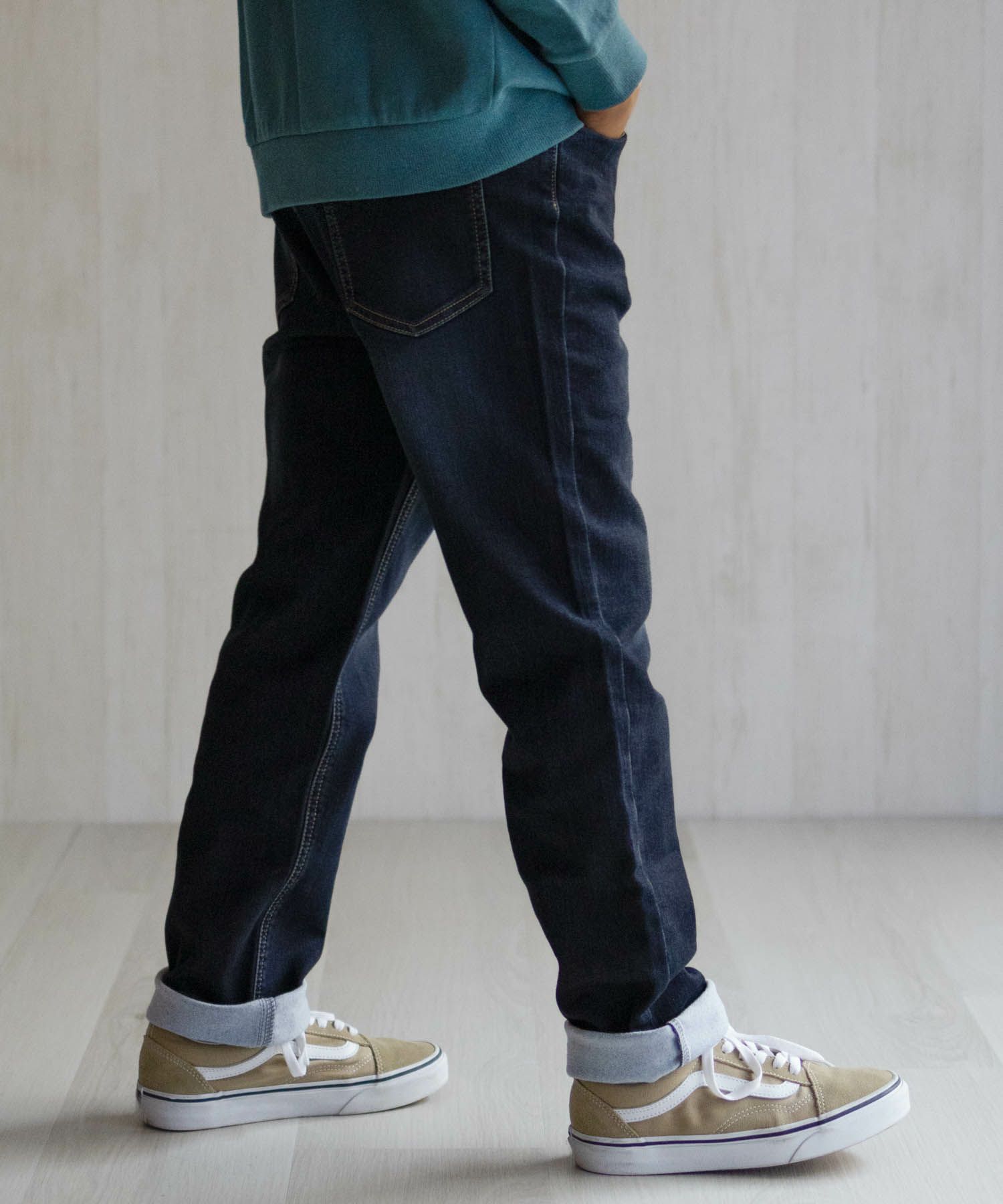 NAVY 温℃ 裏起毛 デニムレギュラーストレート キッズ商品画像-7