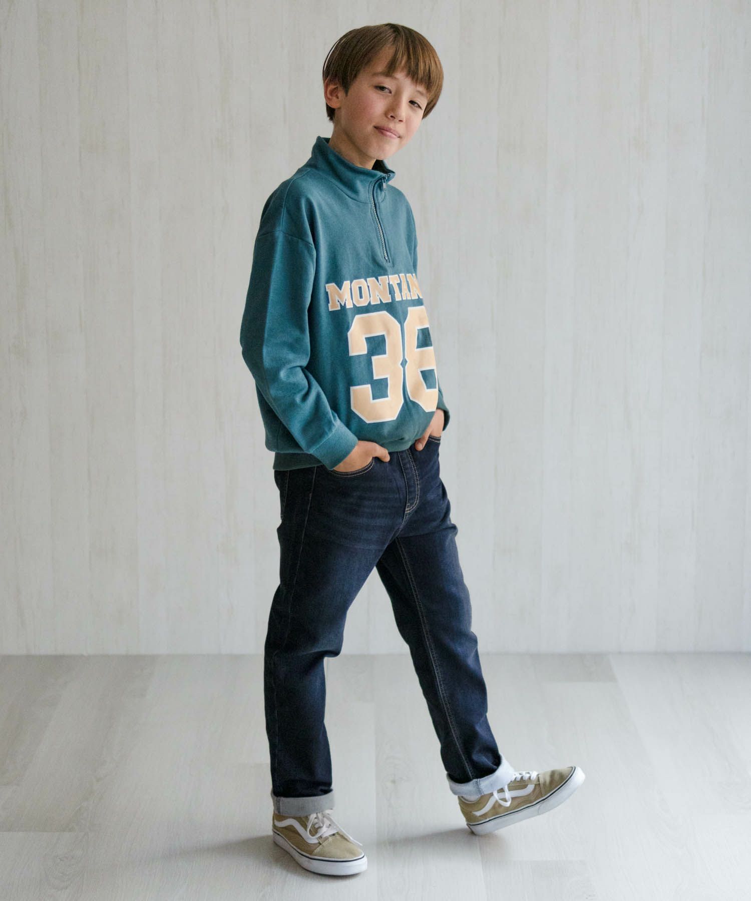 NAVY 温℃ 裏起毛 デニムレギュラーストレート キッズ商品サムネイル-9
