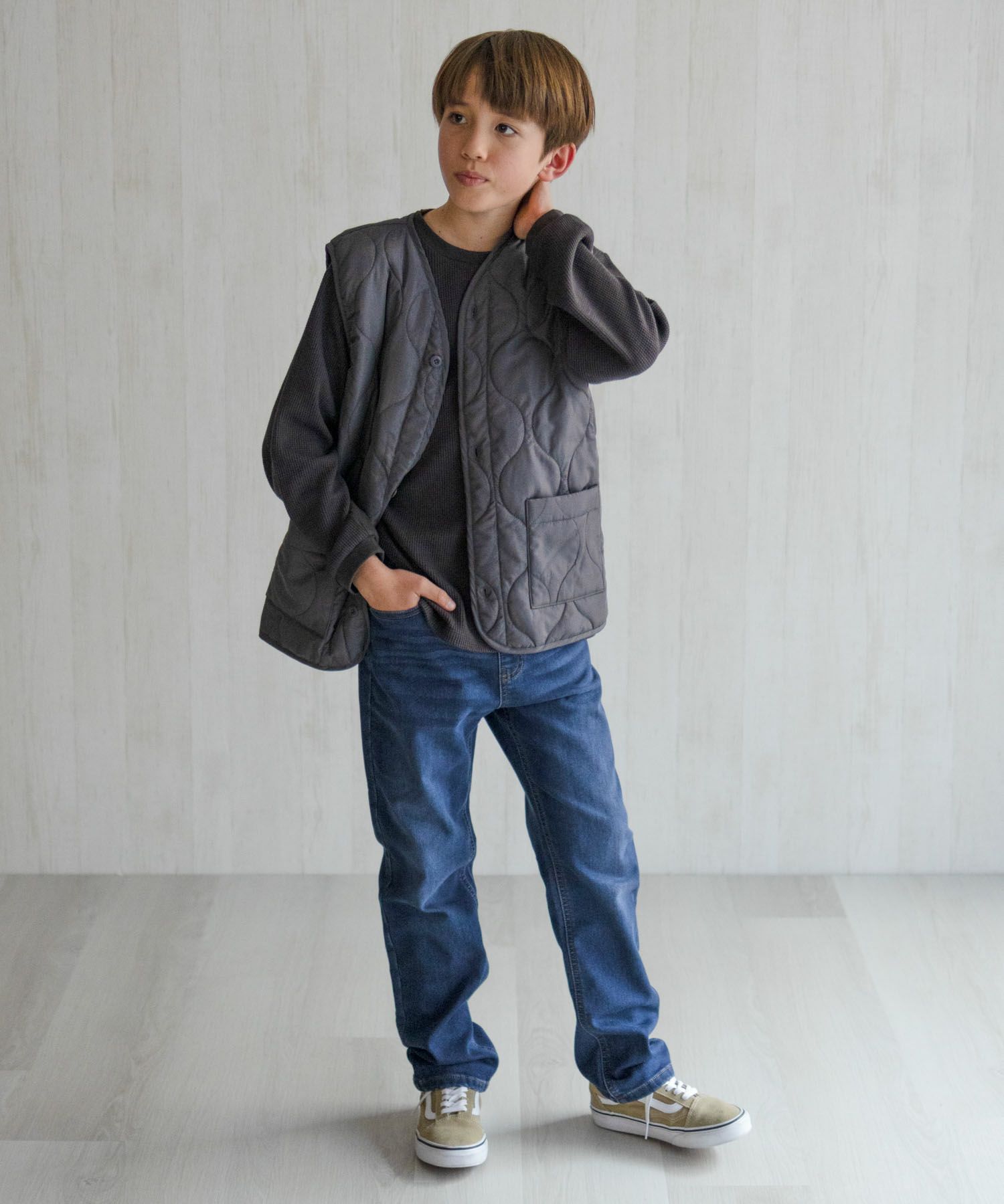 NAVY 温℃ 裏起毛 デニムレギュラーストレート キッズ商品サムネイル-18