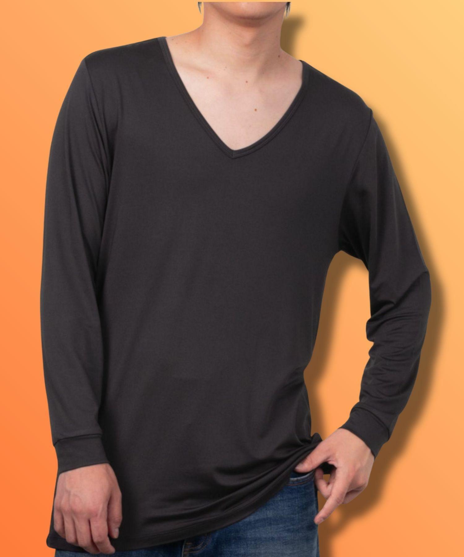 MAC HEAT VネックインナーTシャツ9分袖 メンズ ネコポス 対応商品