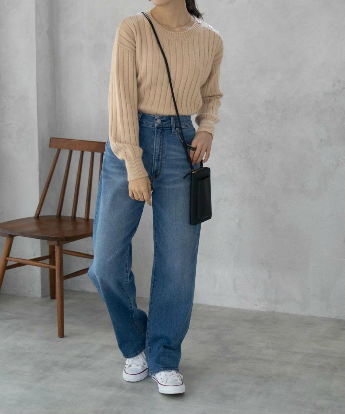 nAvy もちり もちもち 洗えるニット 肩ボタンクルーネック レディース