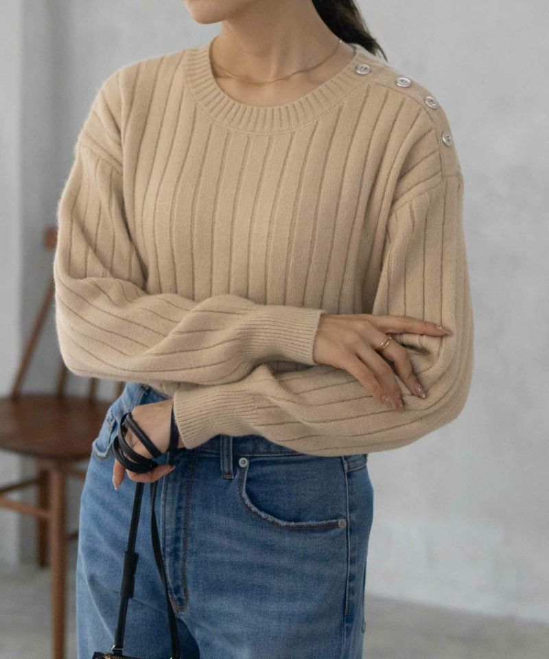 [さらに50%OFF]nAvy  もちり もちもち 洗えるニット 肩ボタンクルーネック レディース商品画像-3