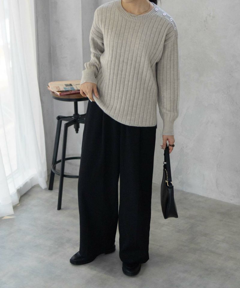 [期間限定価格]nAvy  もちり もちもち 洗えるニット 肩ボタンクルーネック レディース商品画像-8