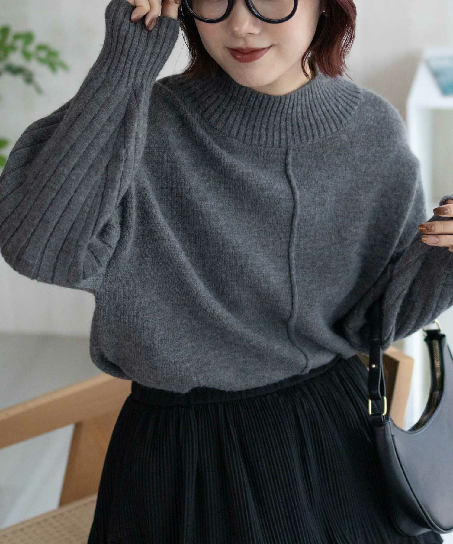 nAvy もちり もちもち 洗えるニット 切替ハイネック レディース