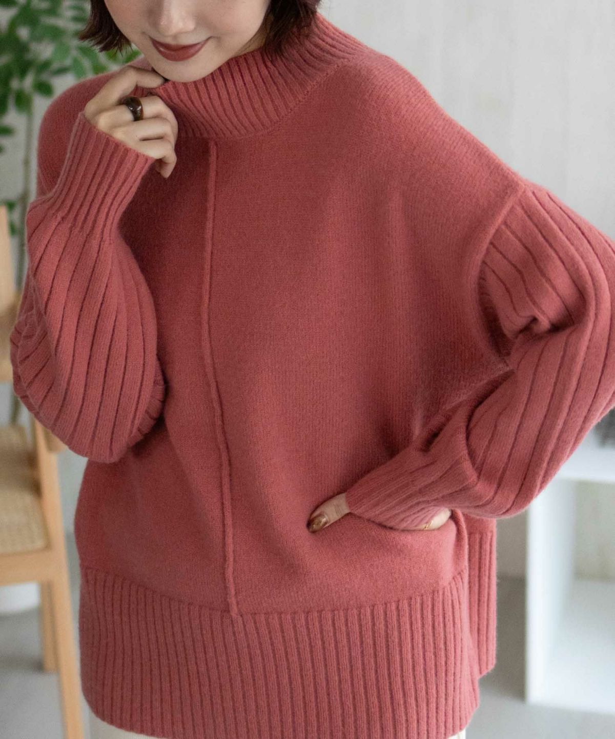 nAvy もちり もちもち 洗えるニット 切替ハイネック レディース