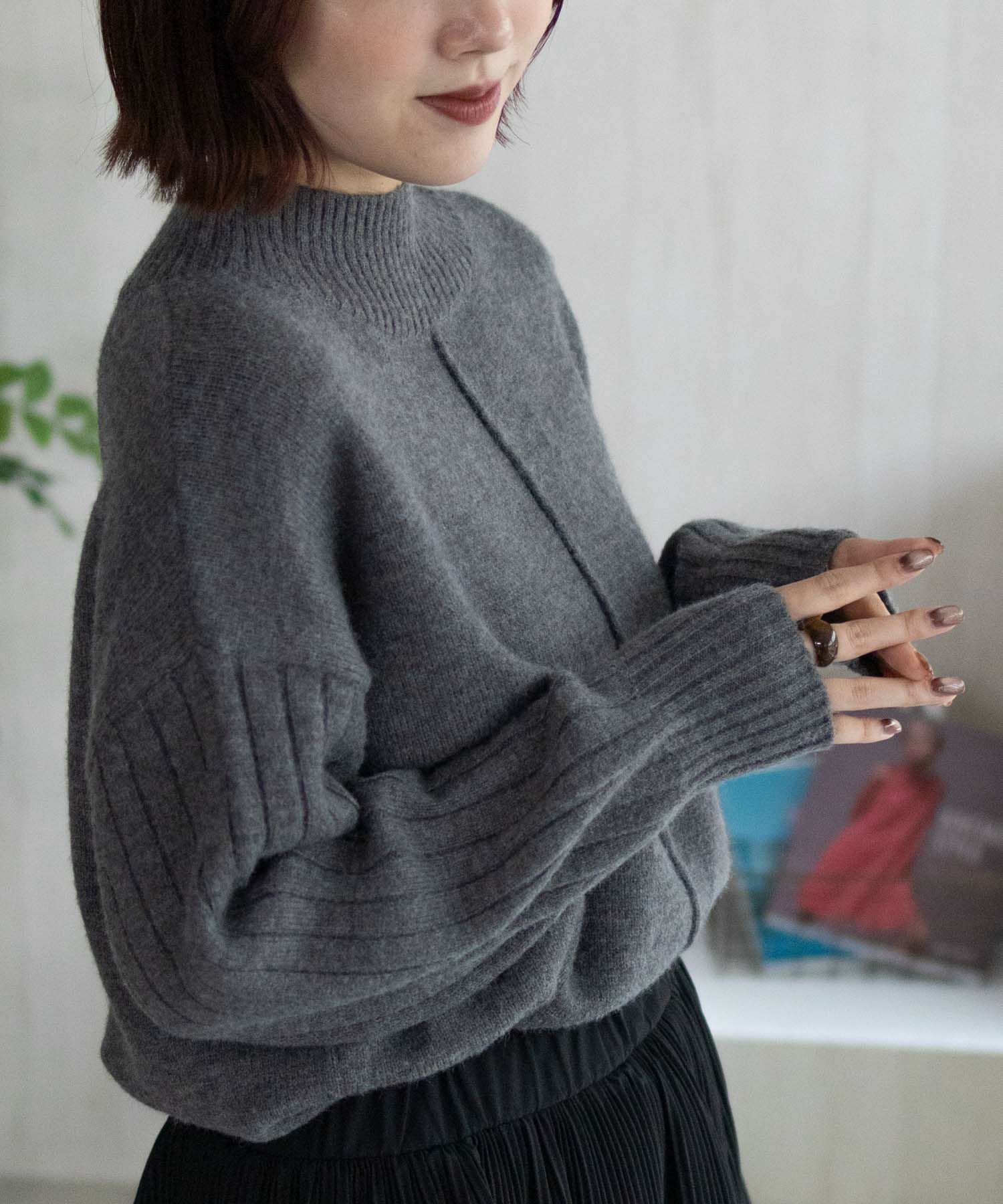 nAvy もちり もちもち 洗えるニット 切替ハイネック レディース