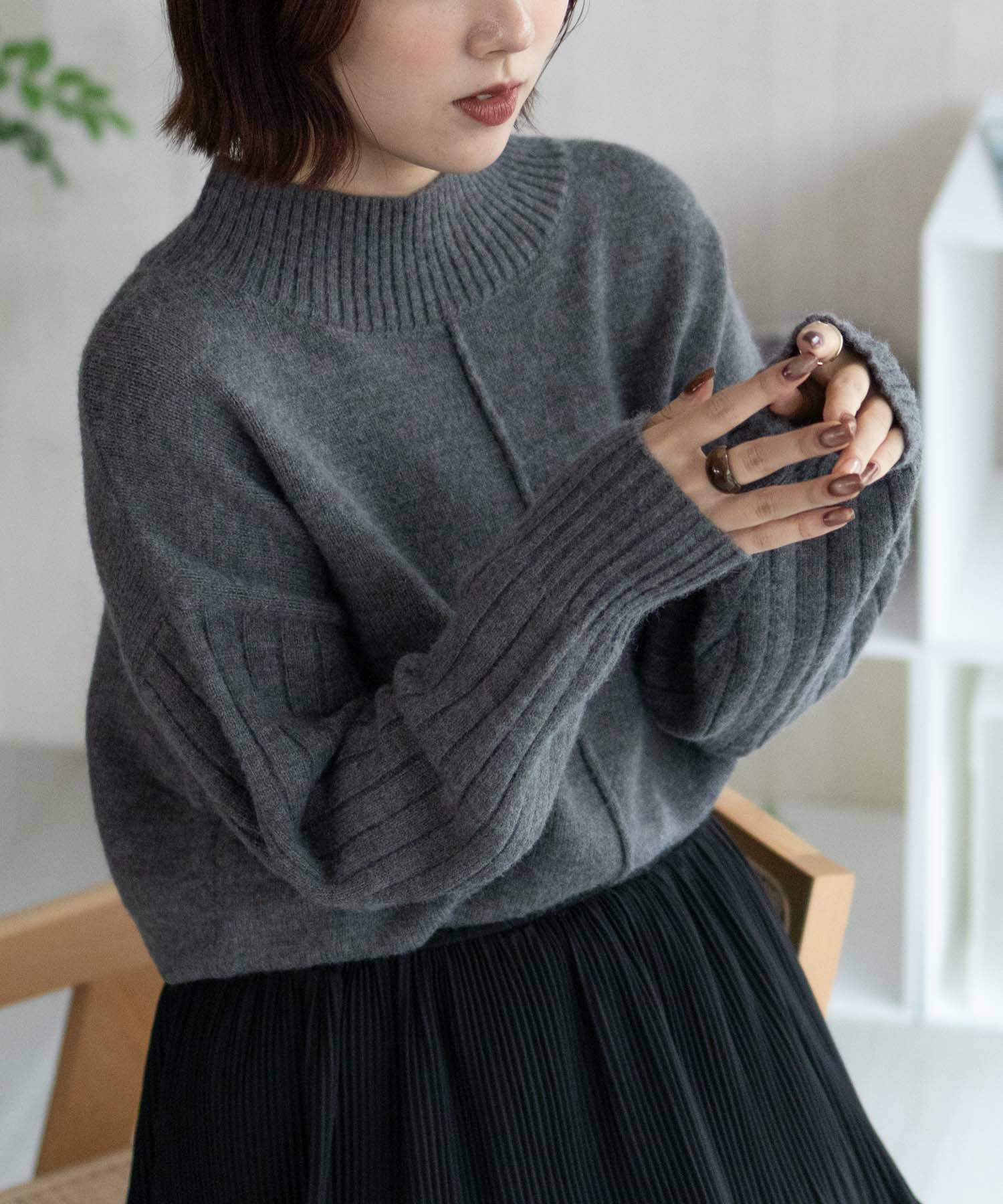 nAvy もちり もちもち 洗えるニット 切替ハイネック レディース