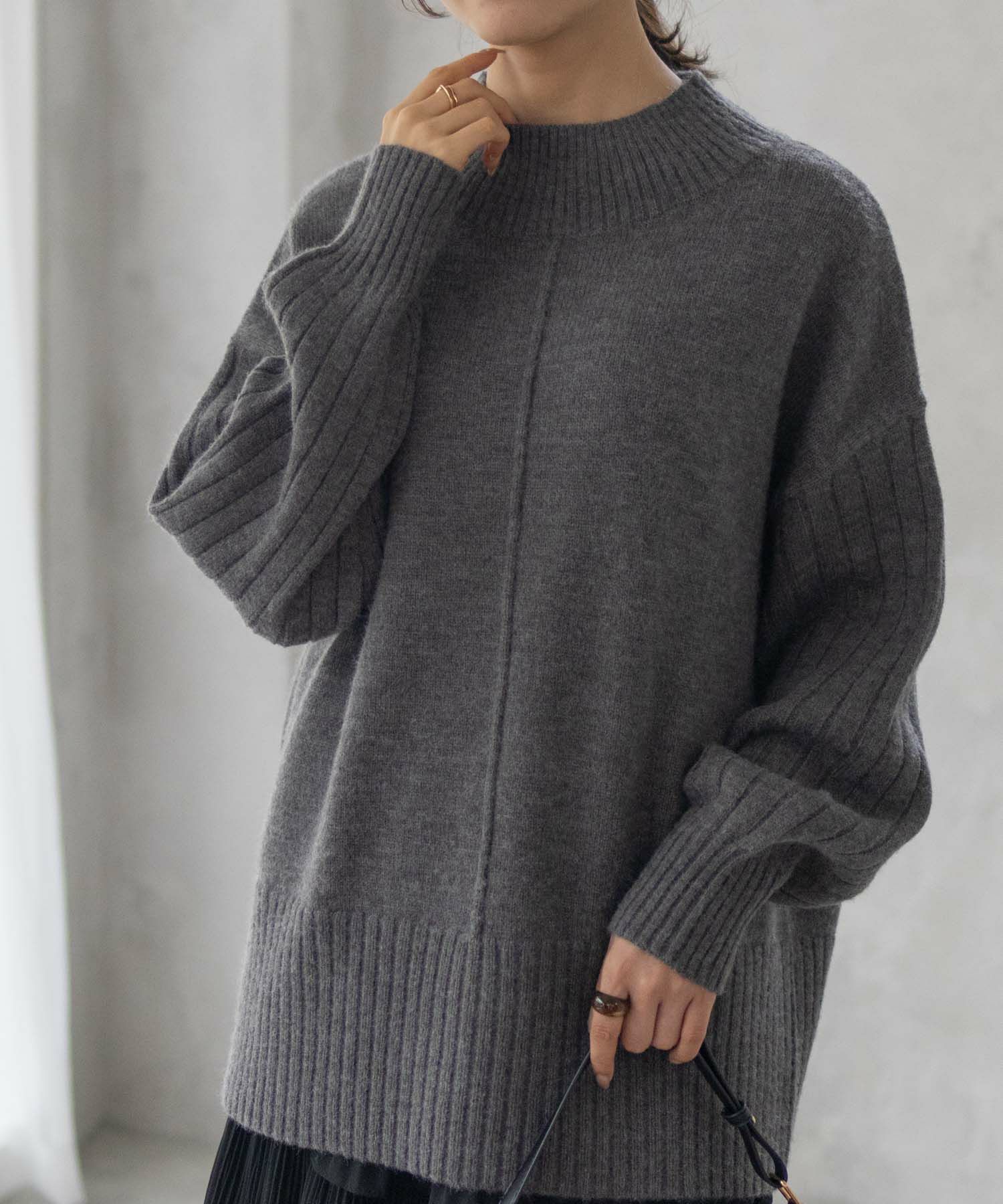 nAvy もちり もちもち 洗えるニット 切替ハイネック レディース