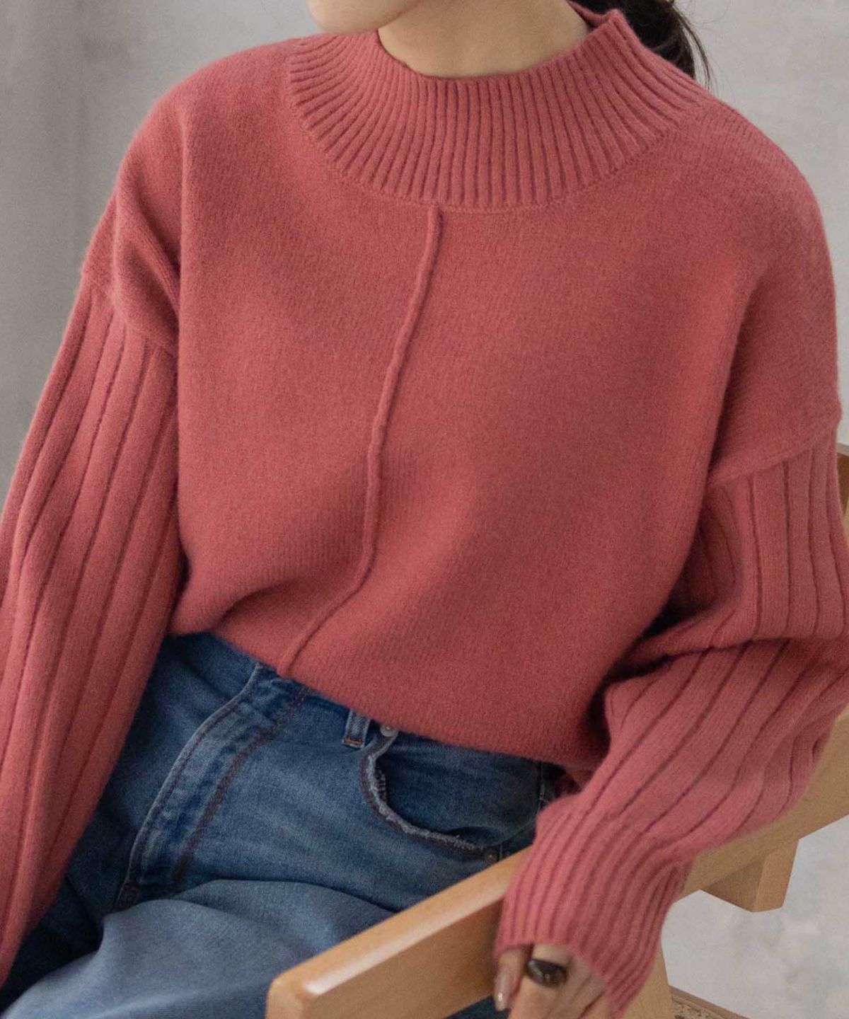 nAvy もちり もちもち 洗えるニット 切替ハイネック レディース