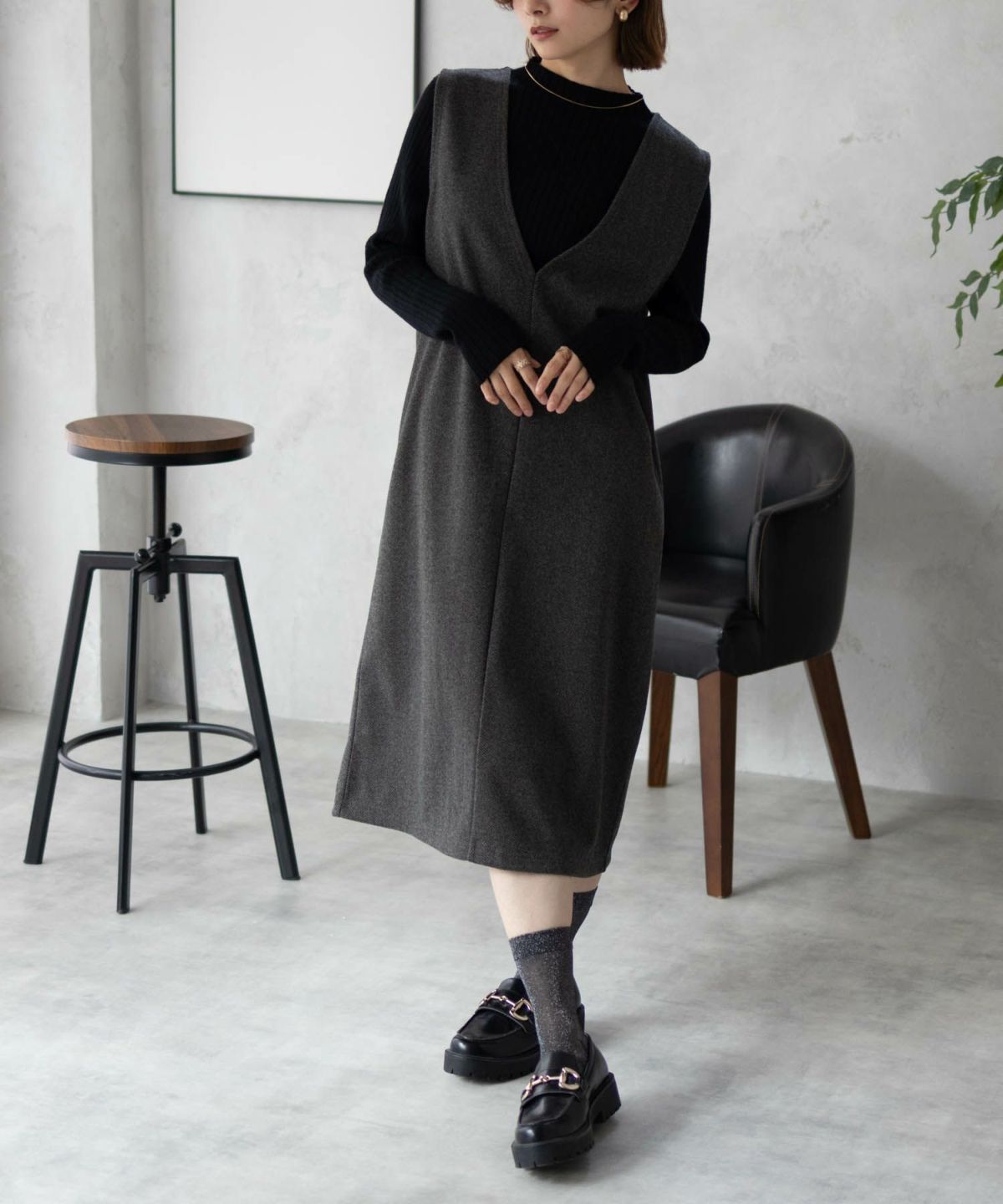 Howdy Marie ポンチ素材 ジャンパースカート レディース