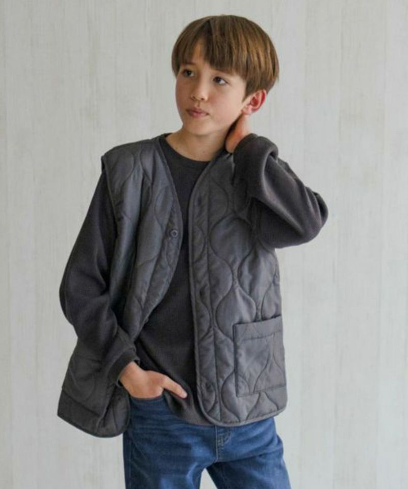 NAVY キルトベスト & ワッフル長袖Tシャツ セット アンサンブル キッズ商品画像-1