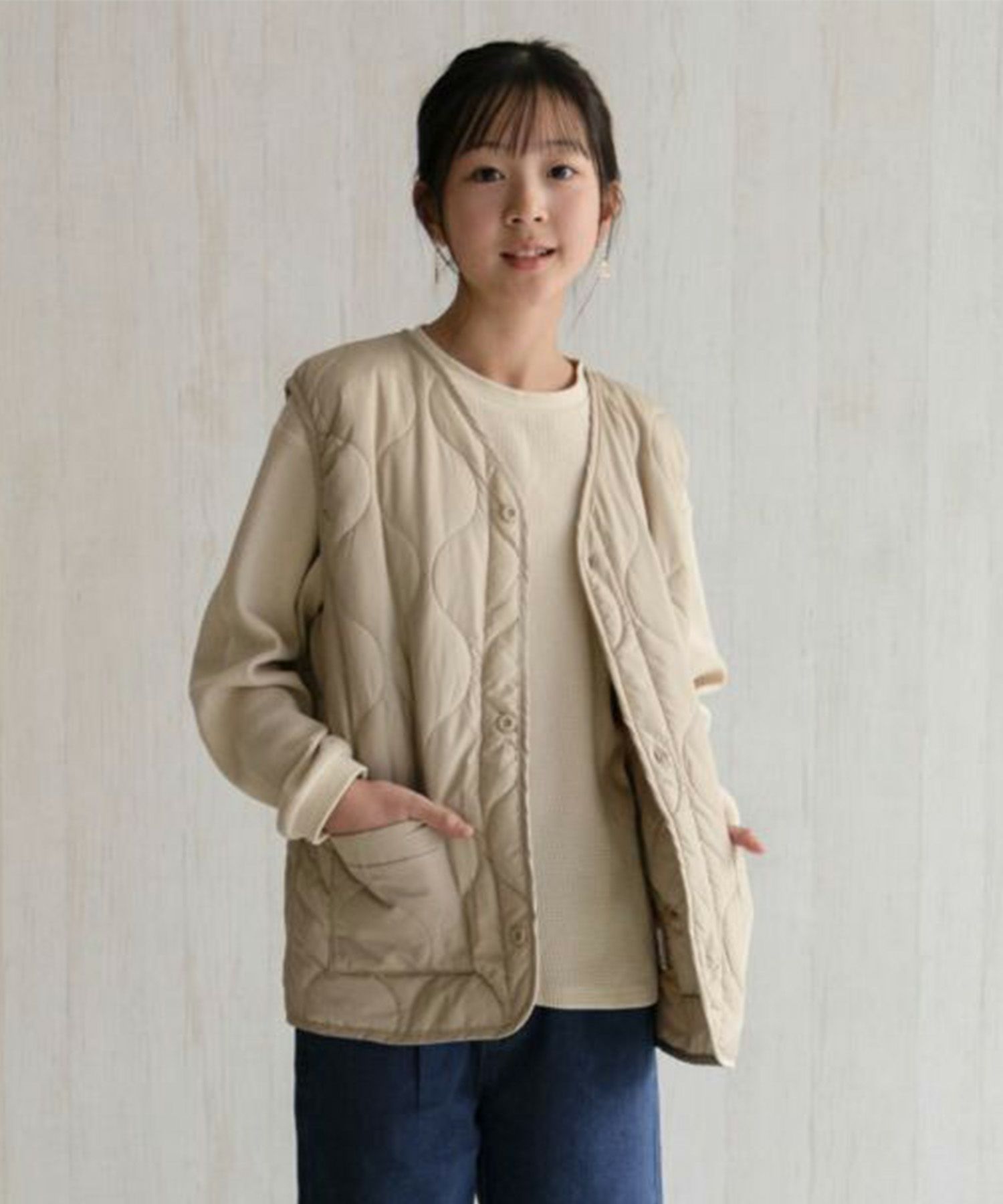 NAVY キルトベスト & ワッフル長袖Tシャツ セット アンサンブル キッズ商品サムネイル-2