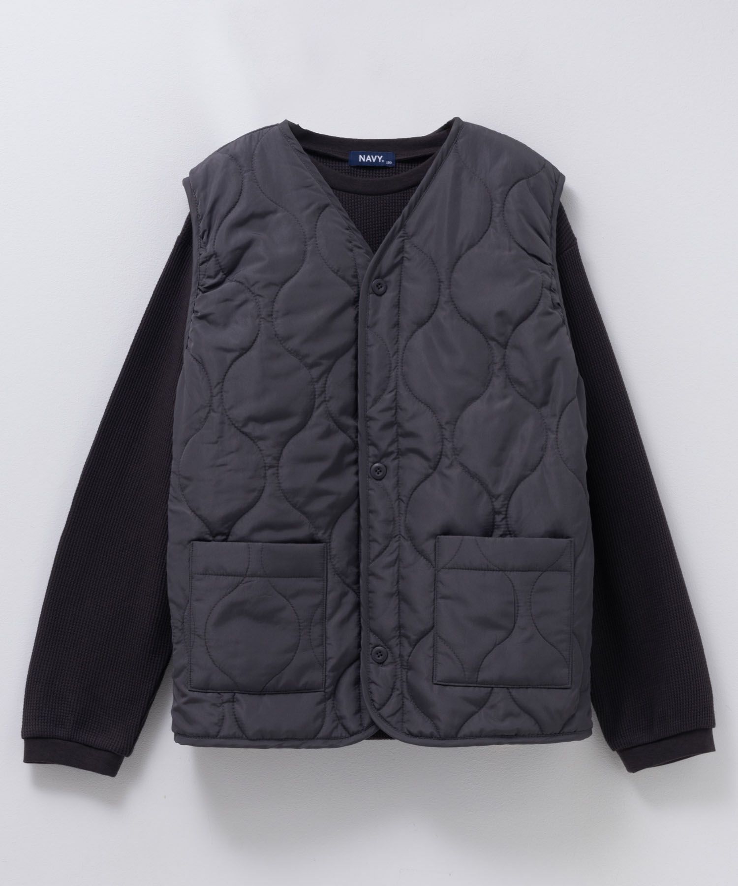 NAVY キルトベスト & ワッフル長袖Tシャツ セット アンサンブル キッズ商品画像-3
