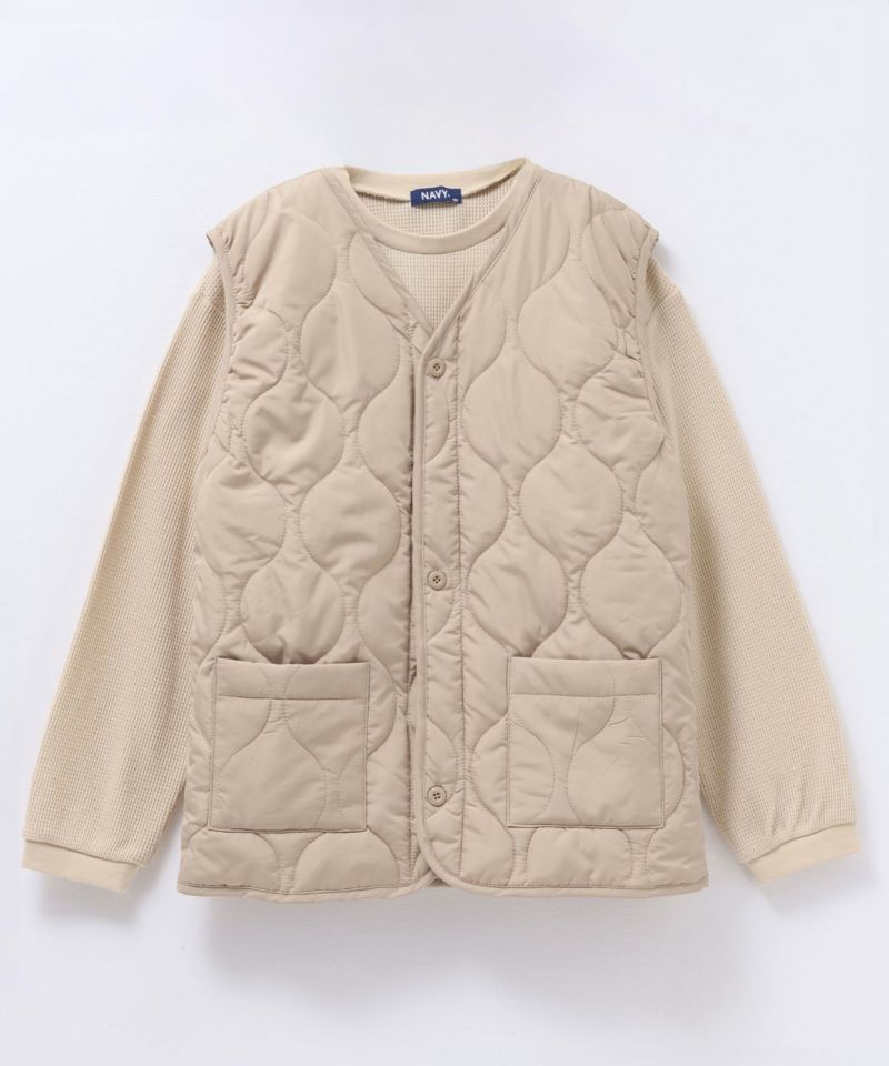 NAVY キルトベスト & ワッフル長袖Tシャツ セット アンサンブル キッズ商品画像-5