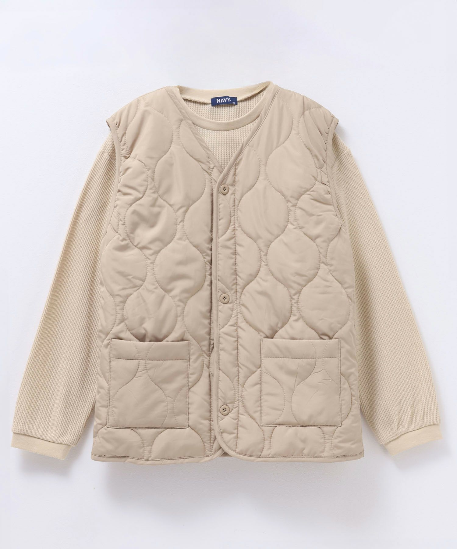 NAVY キルトベスト & ワッフル長袖Tシャツ セット アンサンブル キッズ商品サムネイル-5