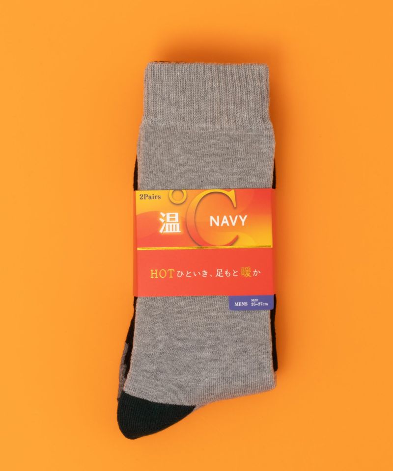 NAVY  温℃ クルーソックス 無地 2足組 メンズ商品画像-1