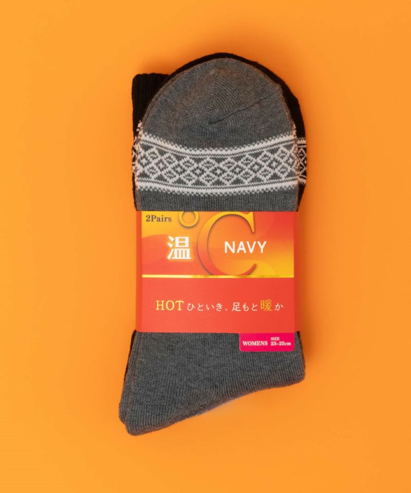 NAVY  温℃ クルーソックス ノルディック 2足組 レディース商品画像-1