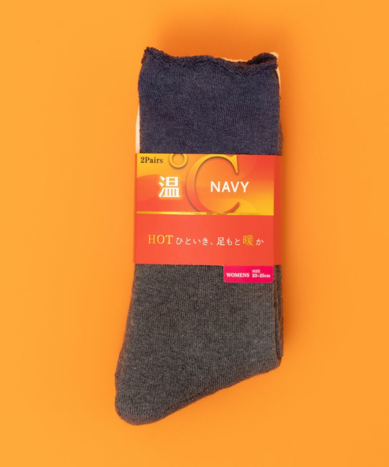NAVY  温℃ クルーソックス ツートン 2足組 レディース商品画像-1