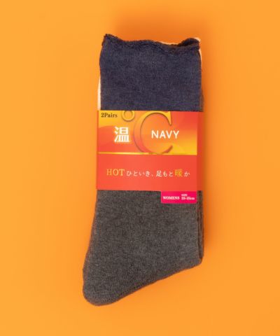 NAVY  温℃ クルーソックス ツートン 2足組 レディース