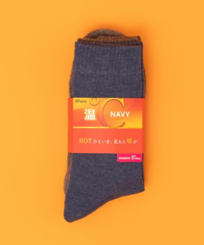 NAVY  温℃ クルーソックス 無地 2足組 レディース